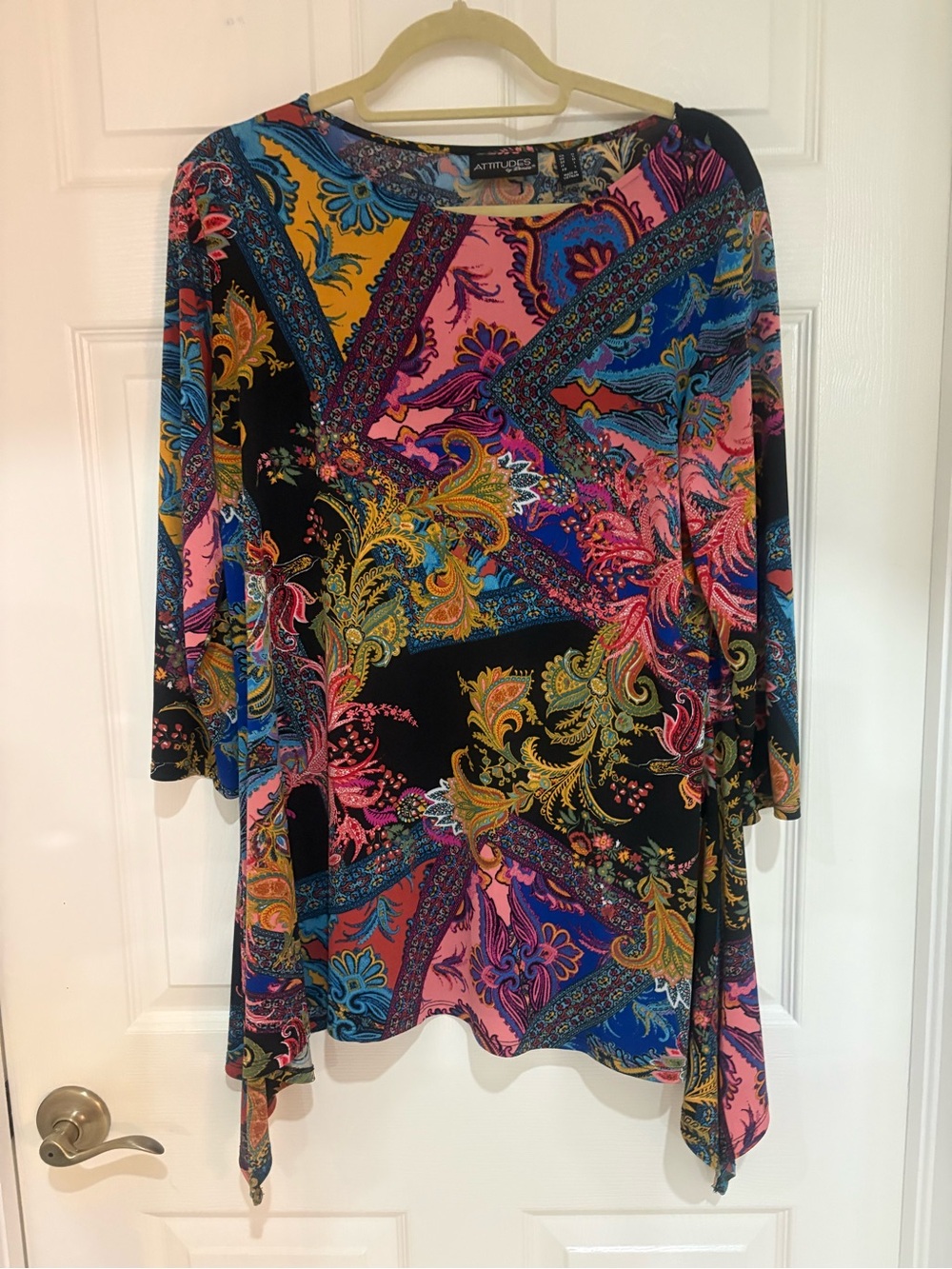 Attitudes by Renee Women’s M Paisley Tunic Top Multicolor 3/4 Sleeve Stretch